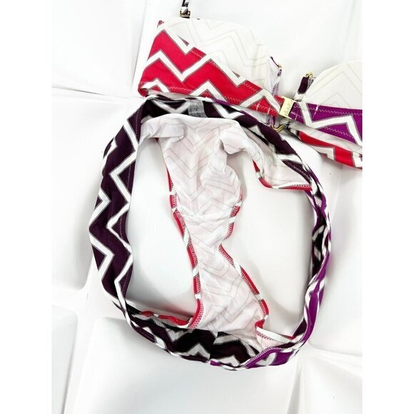 Charlie by Matthew Zink MZ Mixed Zag Rosa Halter Bandeau Bikini Set Sz Large - Picture 7 of 11